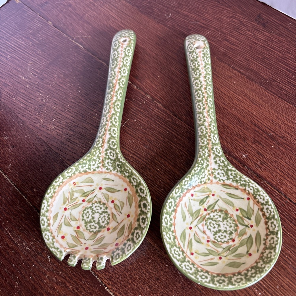 Temp-Tations Old World Green Salad Serving Fork & Spoon 10" EC Decor
